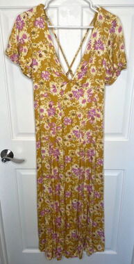 Rewind Women's Cross-Back Floral Maxi Dress Sz M Smocked Prairie Boho Cowgirl